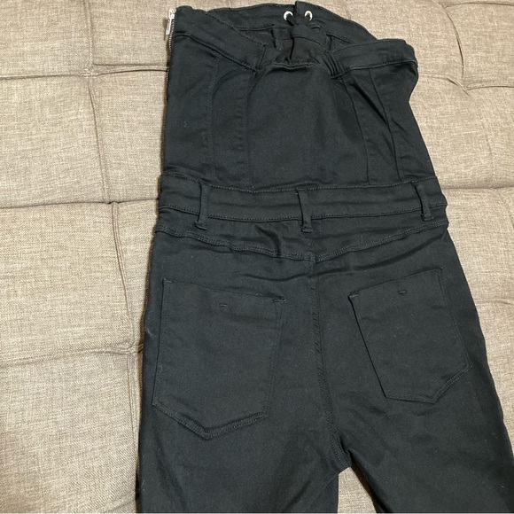 Venus Black Strapless Lace Up Distressed Denim Jumpsuit XS - Picture 8 of 12